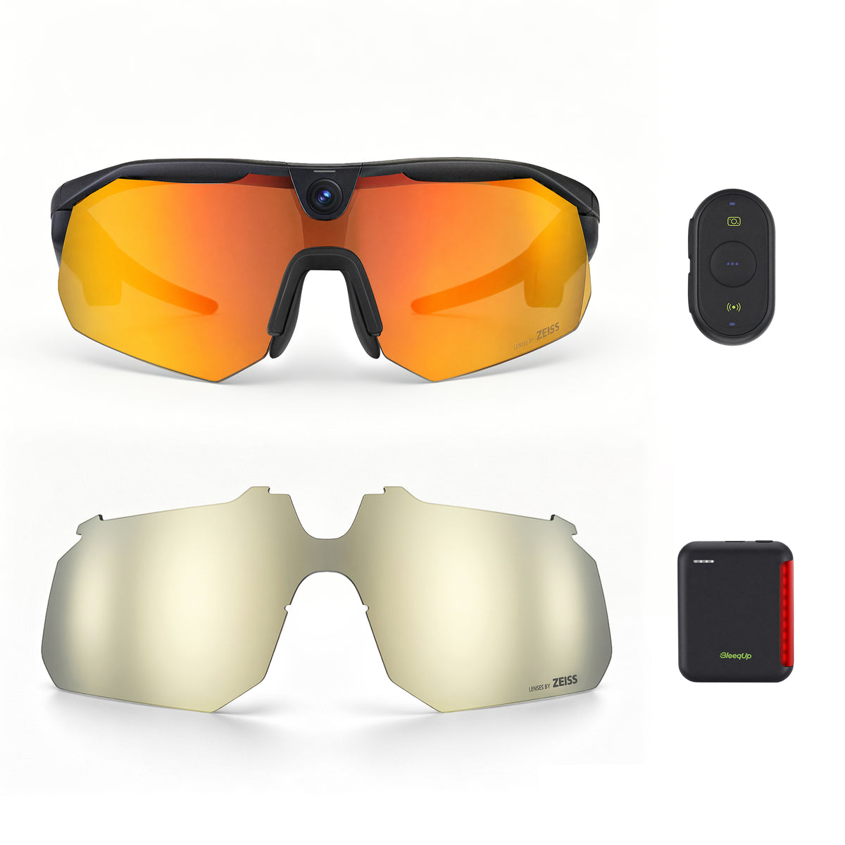 BleeqUp Ranger Ultimate Bundle, black ZEISS orange lenses with ZEISS champagne replacement lens, Power Plus and Bluetooth controller