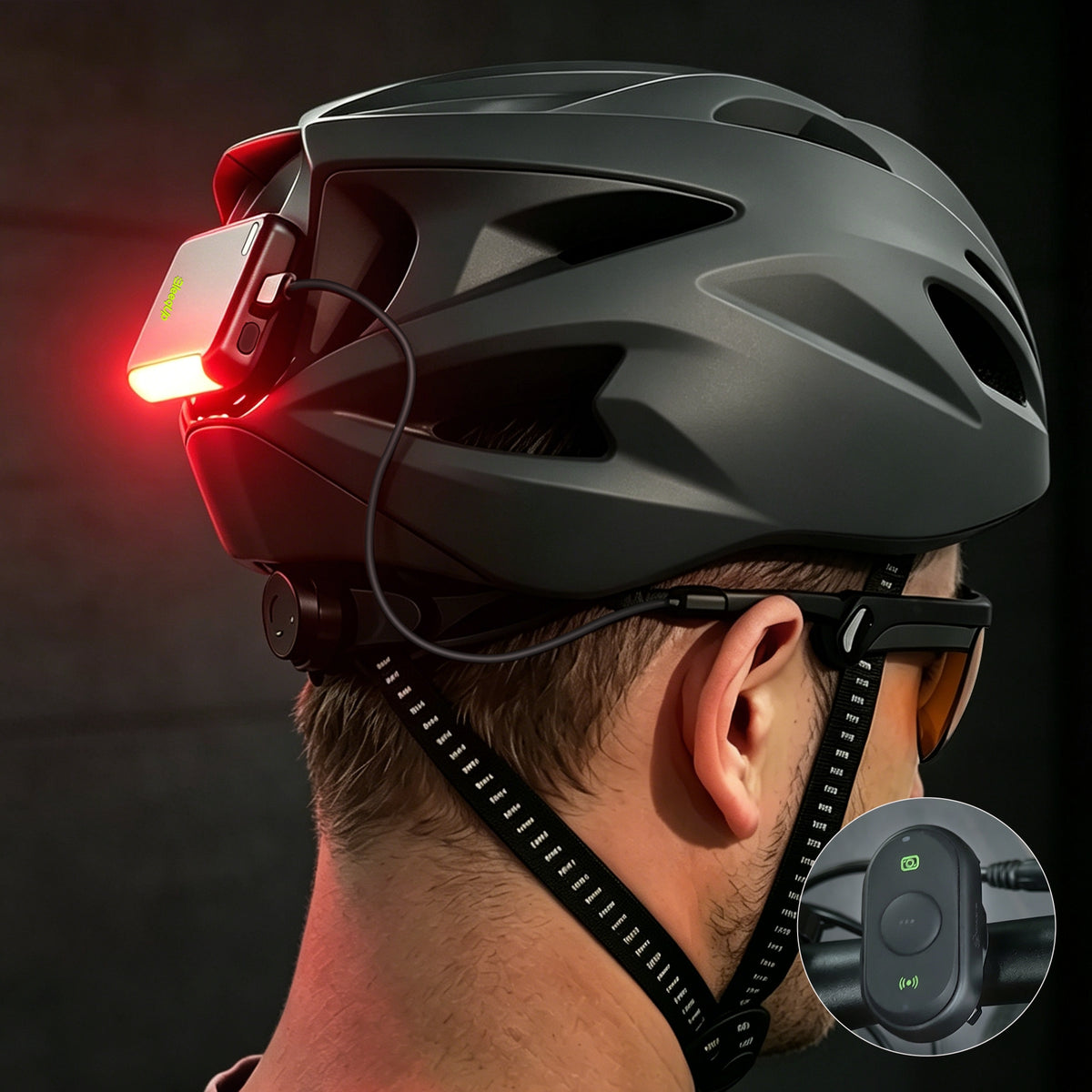 BleeqUp Power Plus and Bluetooth controller in use with Ranger AI sports camera glasses