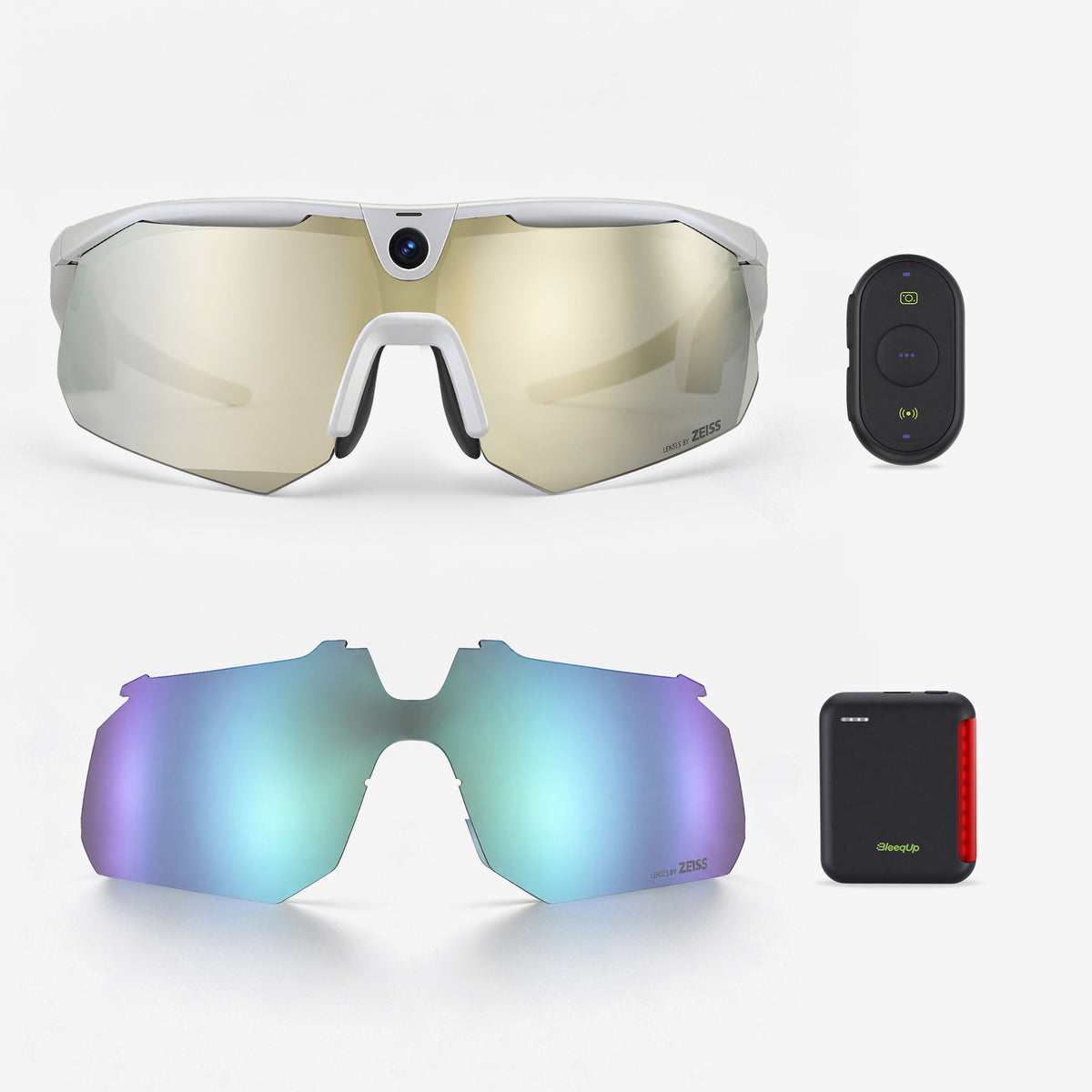 BleeqUp Ranger Ultimate Bundle, white ZEISS gold lenses with ZEISS blue replacement lens