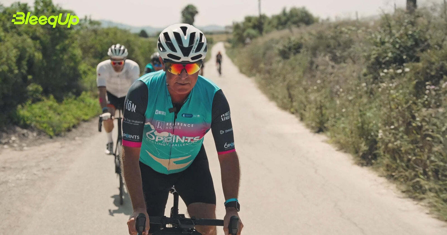 Road cyclists wearing BleeqUp Ranger camera glasses on a group ride